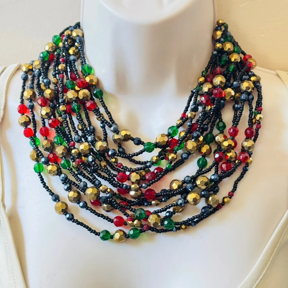 VTG Joan Rivers Crystal Glass Regal Multi Elegant Necklace‎ Torsade Signed Long